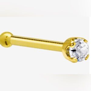 BRAND NEW Solid 14K Yellow Gold 2mm Clear Cubic Zirconia Nose Ring |20GAGE |BONE
